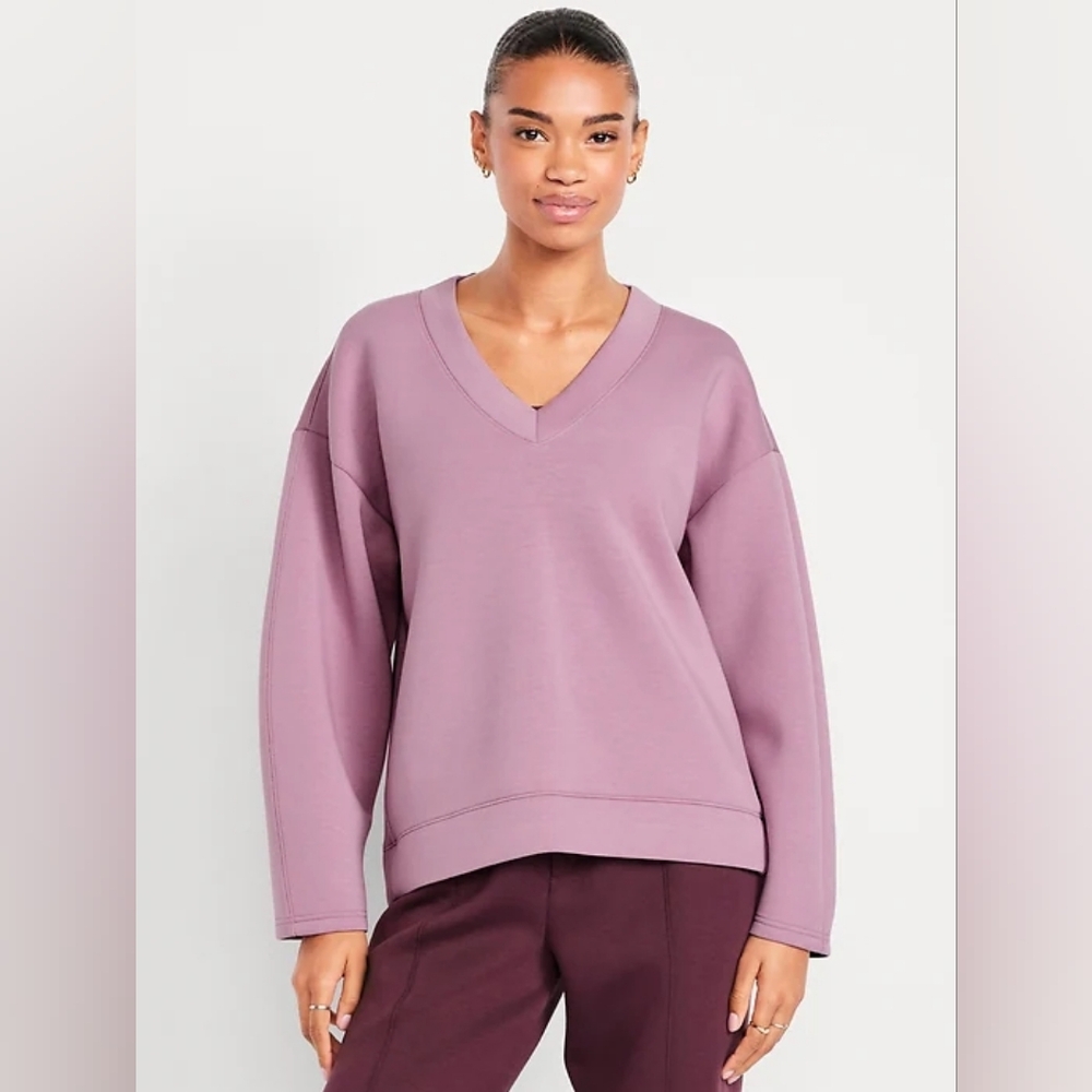 Old Navy Bounce Fleece V-neck Cocoon Sweatshirt In Dusk Bloom Size XS